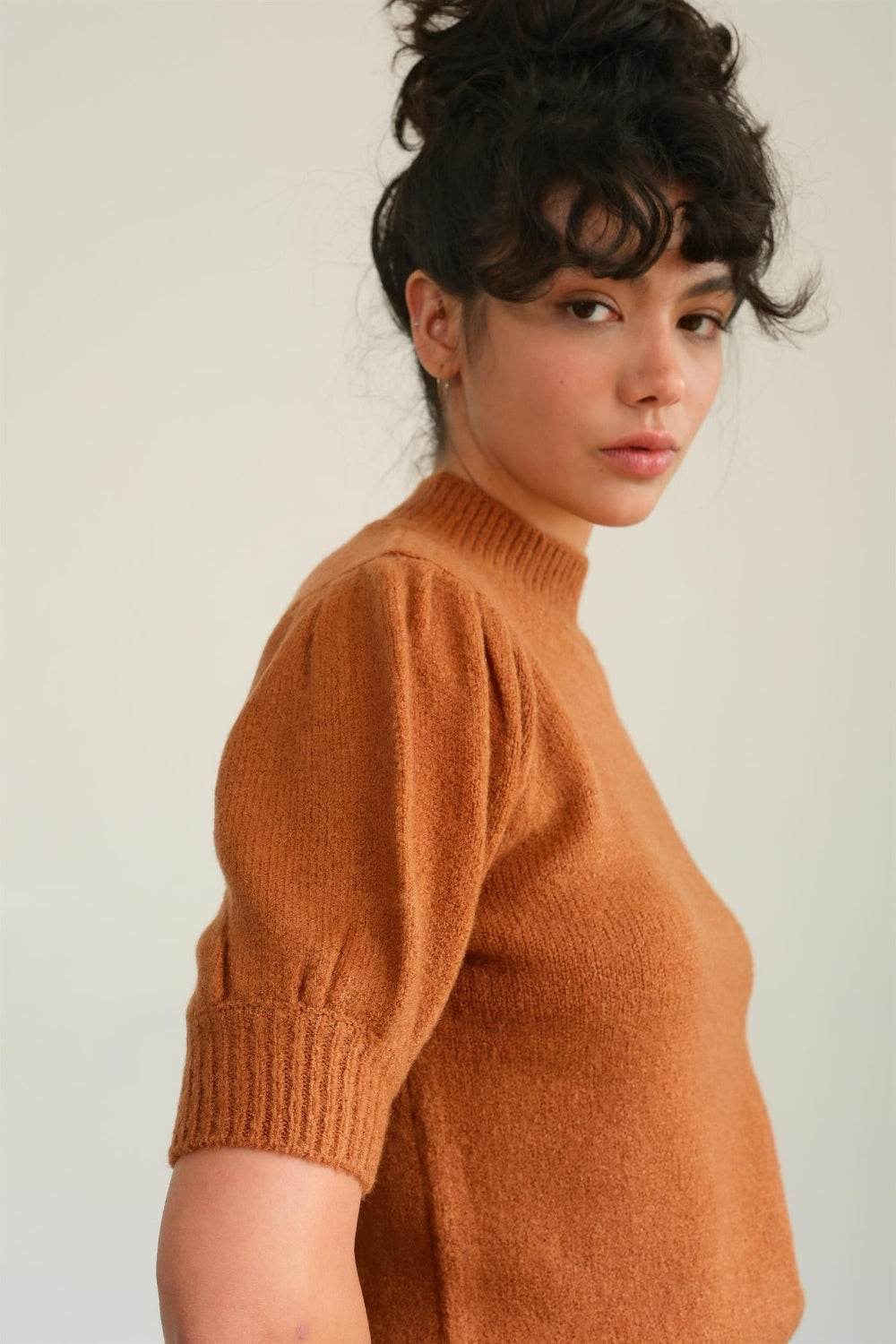 HYFVE Mock Neck Puff Sleeve Sweater - DaTrendStore.Com