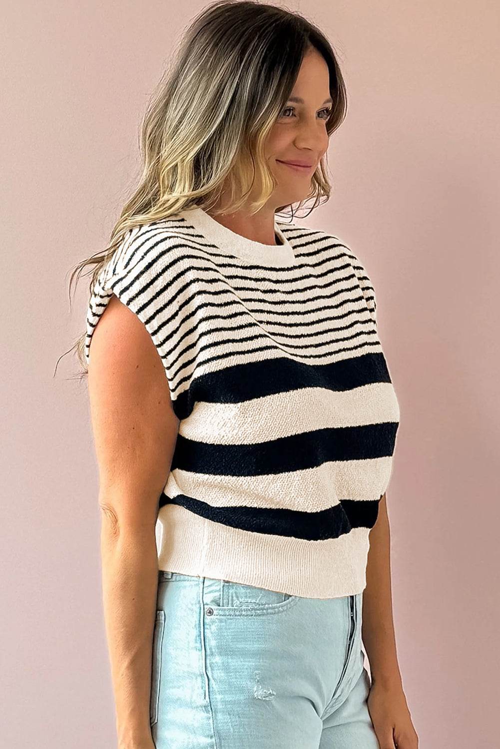 Striped Round Neck Sweater Vest - DaTrendStore.Com