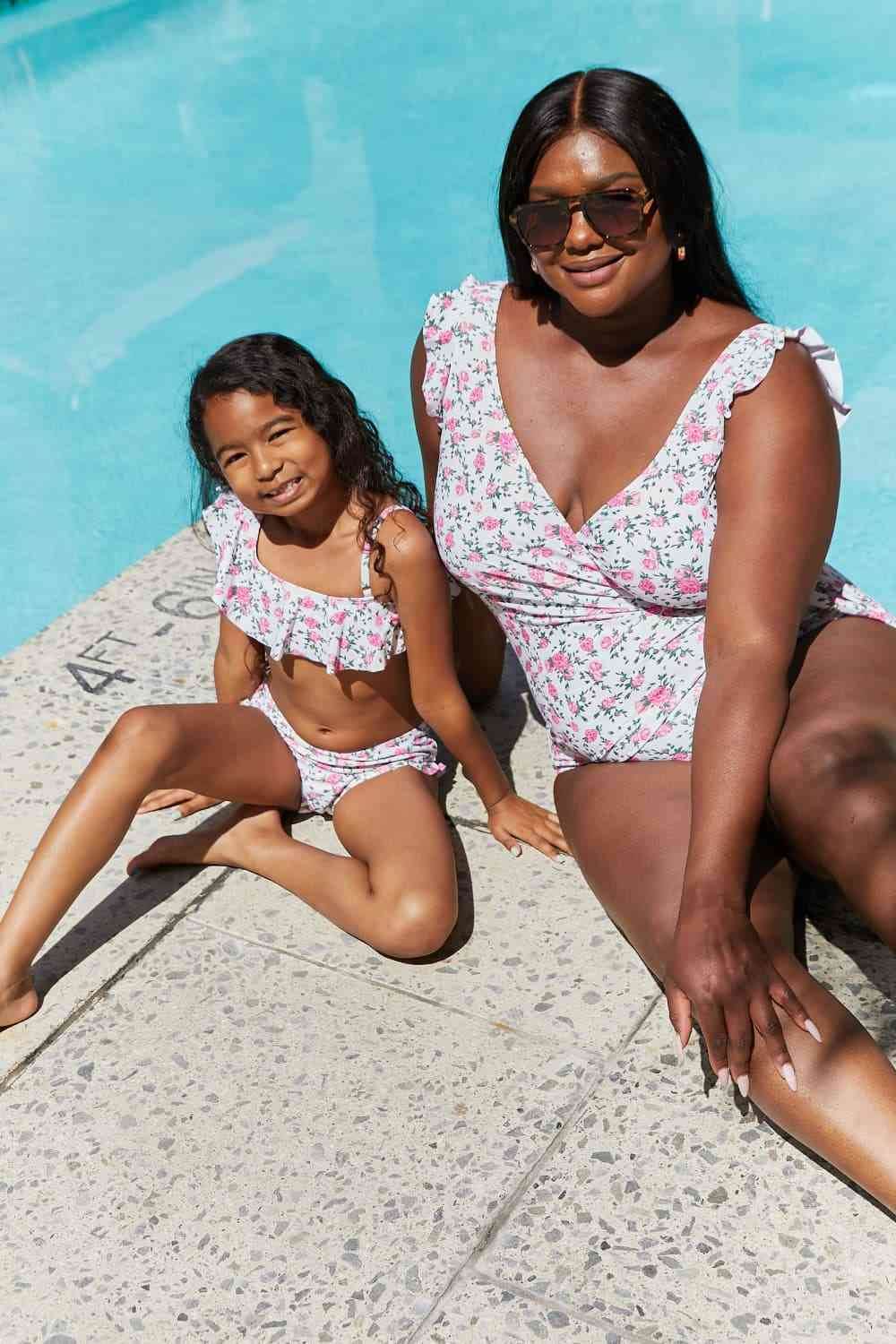 Marina West Swim Full Size Float On Ruffle Faux Wrap One-Piece in Roses Off-White - DaTrendStore.Com