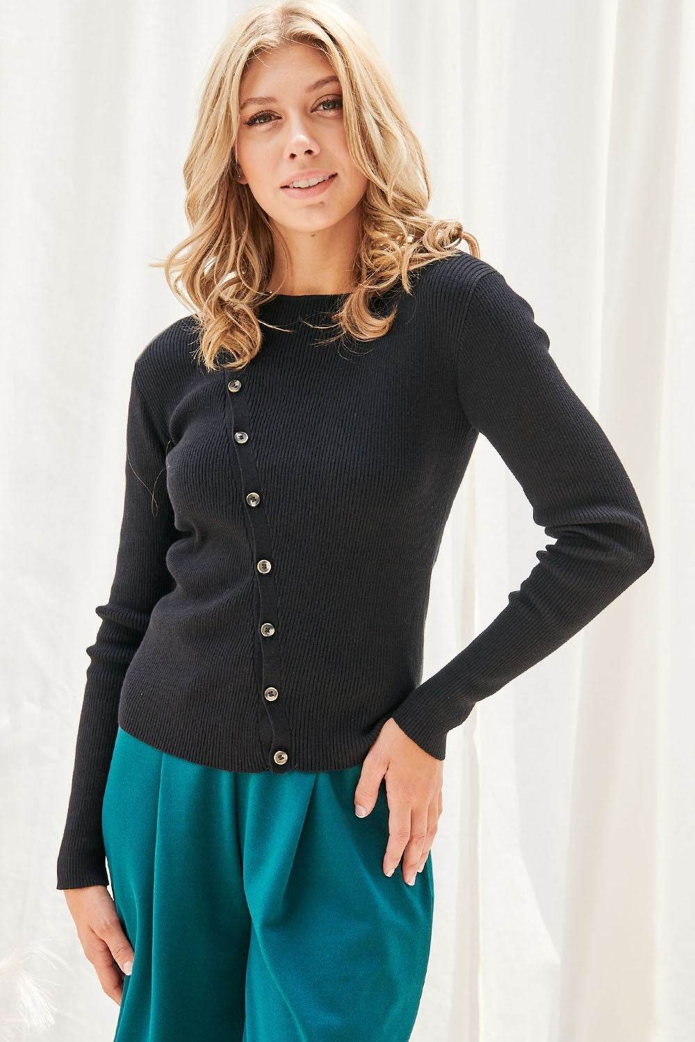 Faith Apparel Button Up Long Sleeve Knit Top - DaTrendStore.Com
