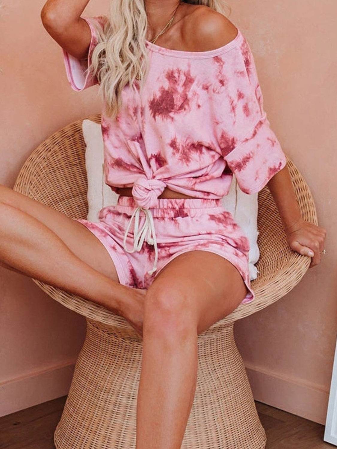 Tie-Dye Half Sleeve Top and Shorts Set - DaTrendStore.Com