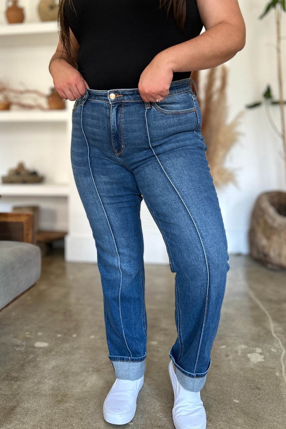 Judy Blue Full Size High Waist Front Seam Detail Straight Jeans - DaTrendStore.Com