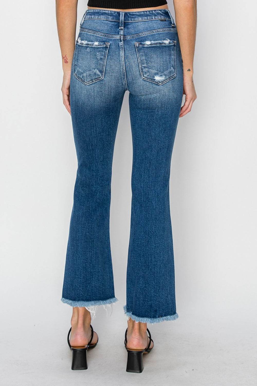 RISEN Full Size Frayed Step Hem Ankle Straight Jeans - DaTrendStore.Com
