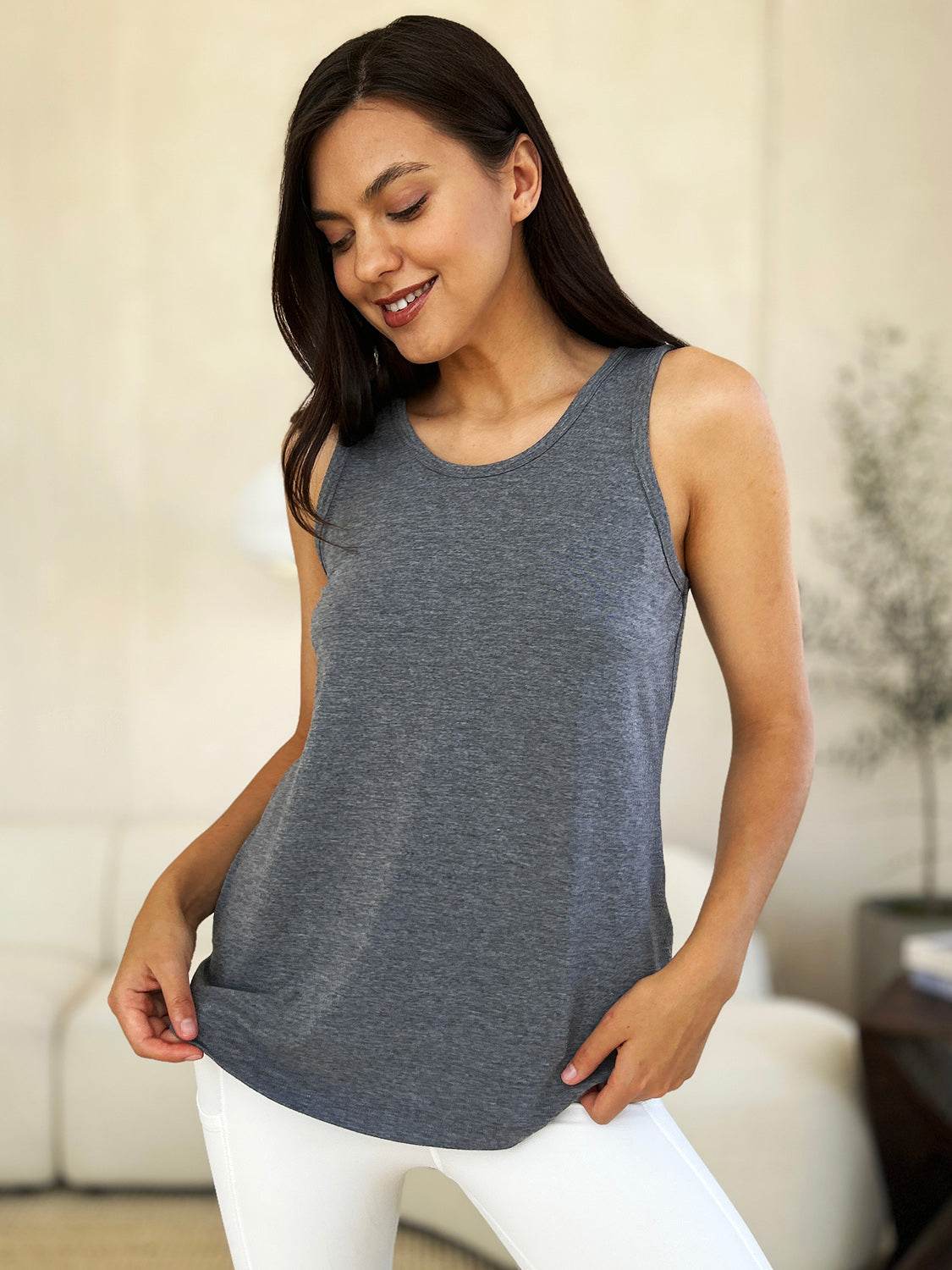 Basic Bae Full Size Round Neck Curved Hem Tank - DaTrendStore.Com