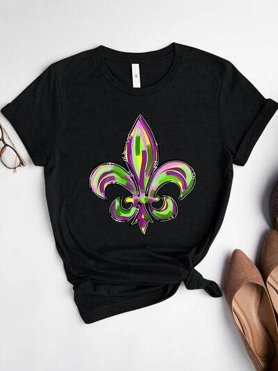 Mardi Gras Graphic Round Neck Short Sleeve T-Shirt - DaTrendStore.Com