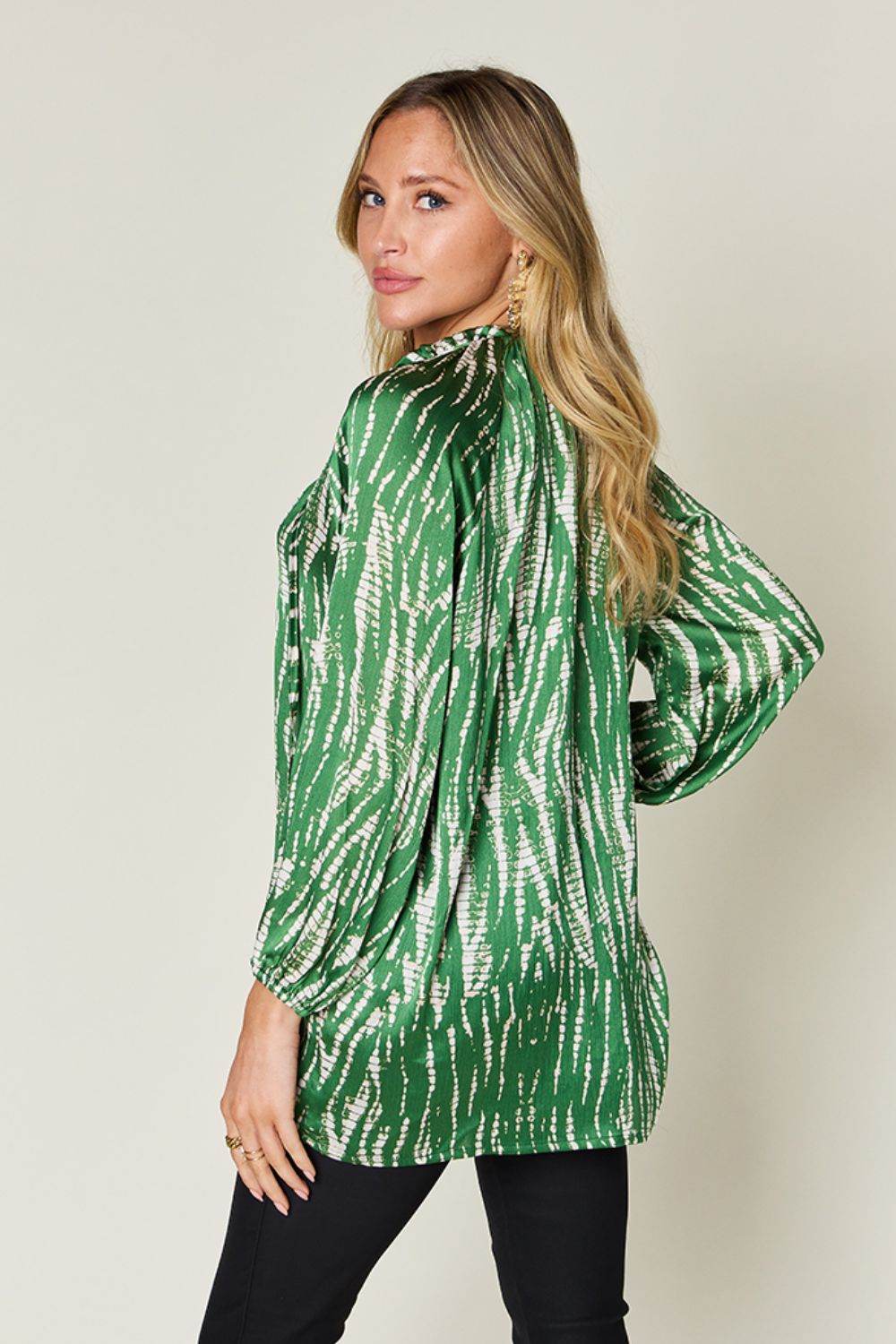 Double Take Full Size Printed Button Up Long Sleeve Shirt - DaTrendStore.Com
