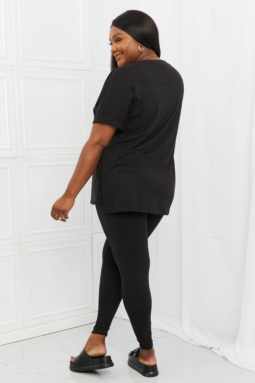 Zenana Self Love Full Size Brushed DTY Microfiber Lounge Set in Black - DaTrendStore.Com