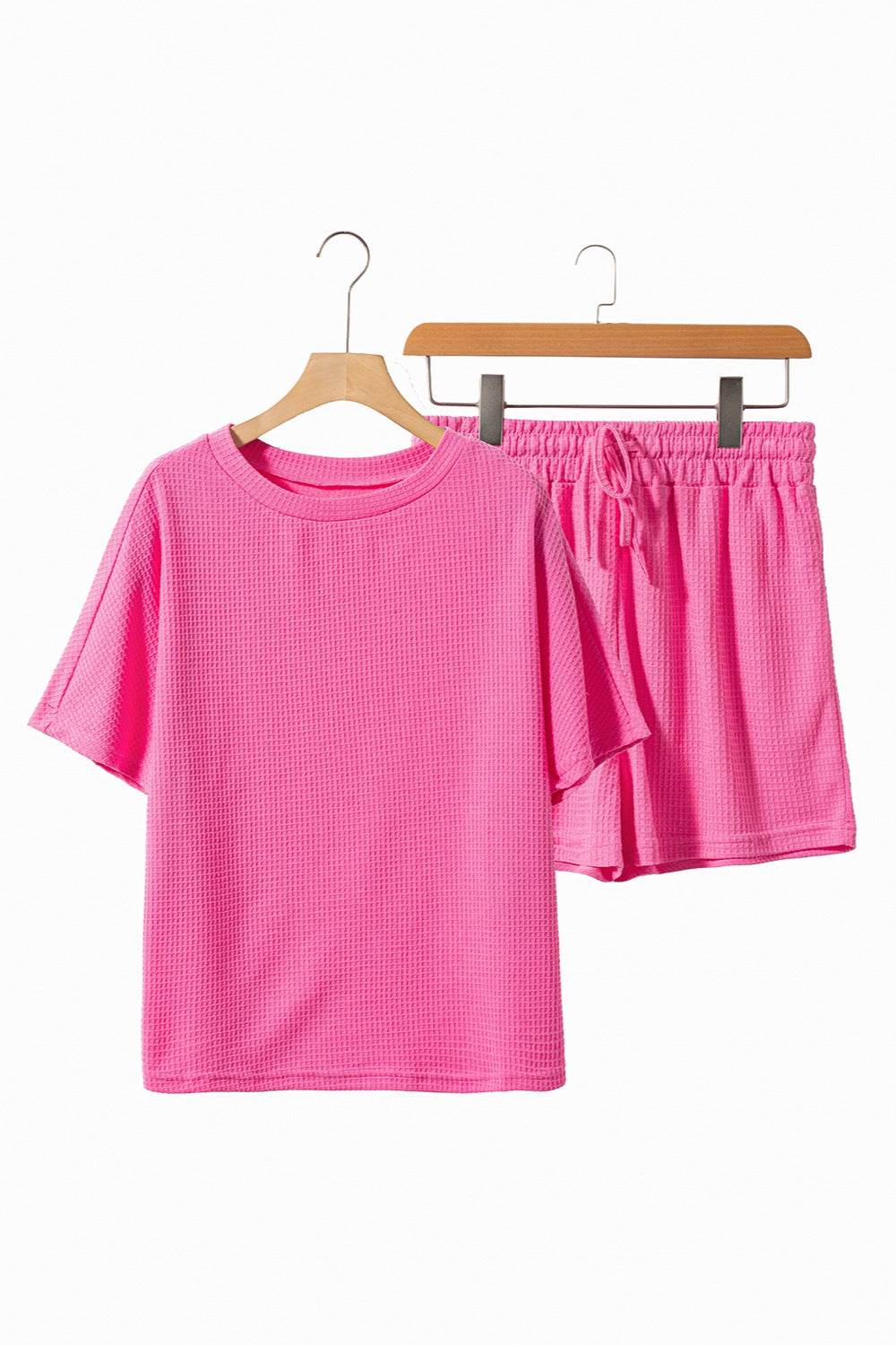 Waffle-Knit Round Neck Top and Shorts Set - DaTrendStore.Com