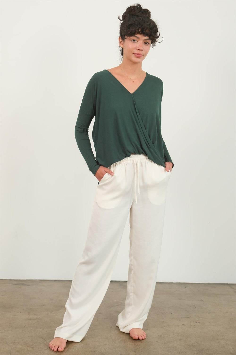 HYFVE Draped Drop Shoulder Long Sleeve Top - DaTrendStore.Com