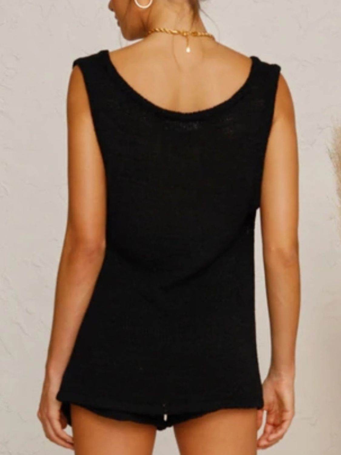 V-Neck Sleeveless Top and Drawstring Shorts Sweater Set - DaTrendStore.Com