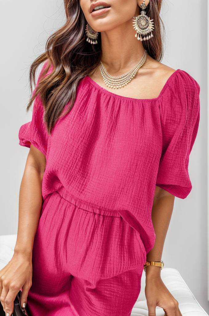 Square Neck Half Sleeve Top and Shorts Set - DaTrendStore.Com