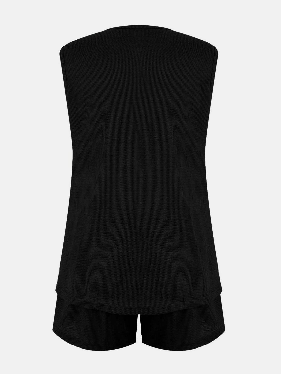 Full Size Waffle-Knit Notched Top and Shorts Set - DaTrendStore.Com