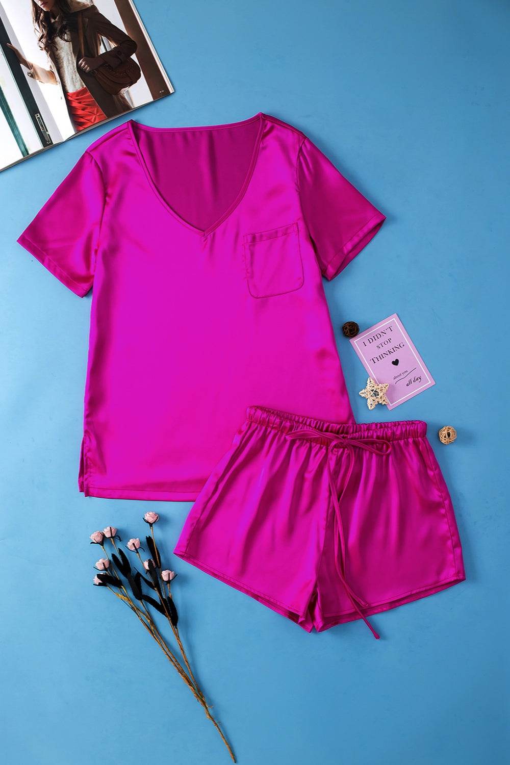 V-Neck Short Sleeve Top and Shorts Set - DaTrendStore.Com
