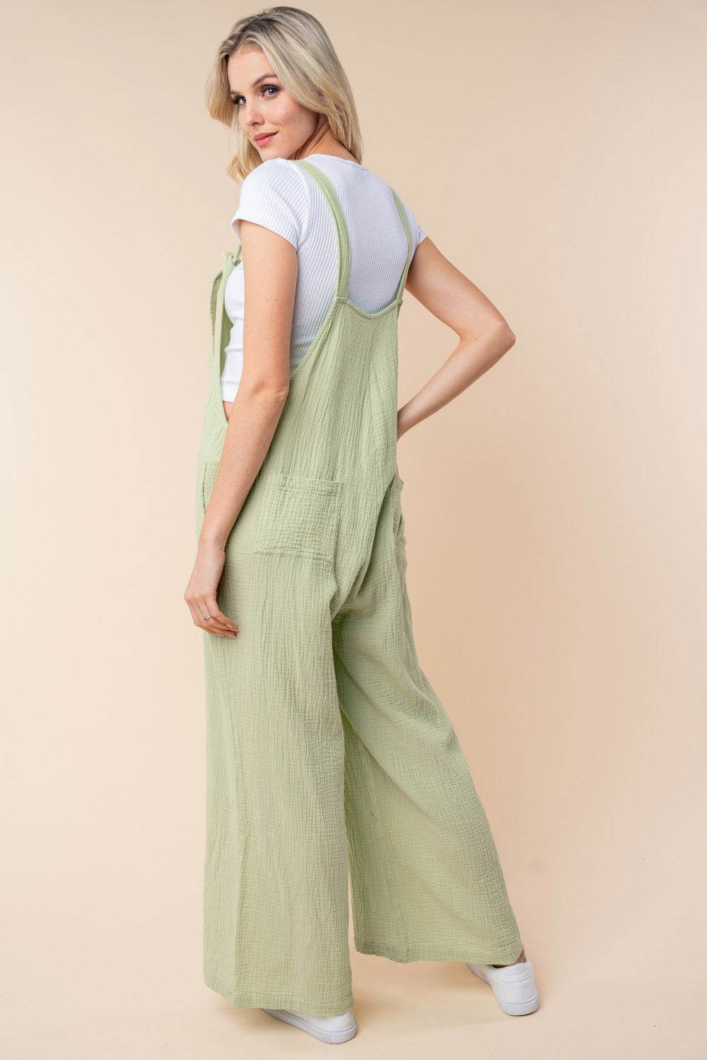 White Birch Texture Sleeveless Wide Leg Jumpsuit - DaTrendStore.Com