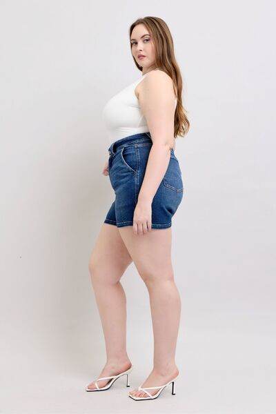 Judy Blue Full Size Double Button Waistband Denim Shorts Plus Size - DaTrendStore.Com