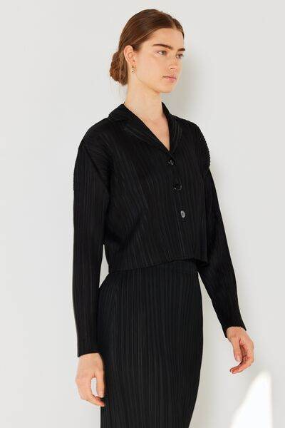 Marina West Swim Pleated Cropped Button Up Shirt - DaTrendStore.Com