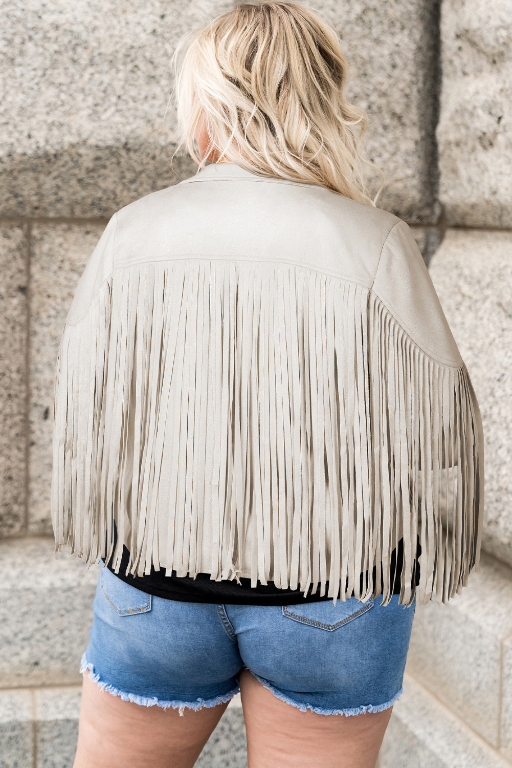 Plus Size Fringe Open Front Jacket