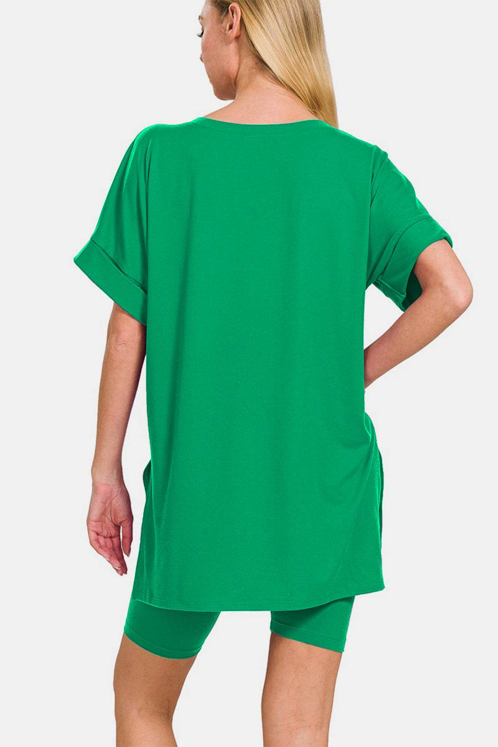 Zenana V-Neck Short Sleeve T-Shirt and Biker Shorts Set - DaTrendStore.Com