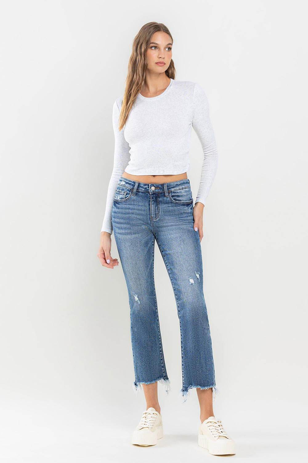 Lovervet Mid Rise Frayed Hem Jeans - DaTrendStore.Com