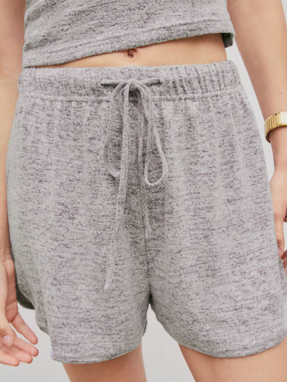 Quarter Button Sleeveless Top and Drawstring Shorts Lounge Set - DaTrendStore.Com
