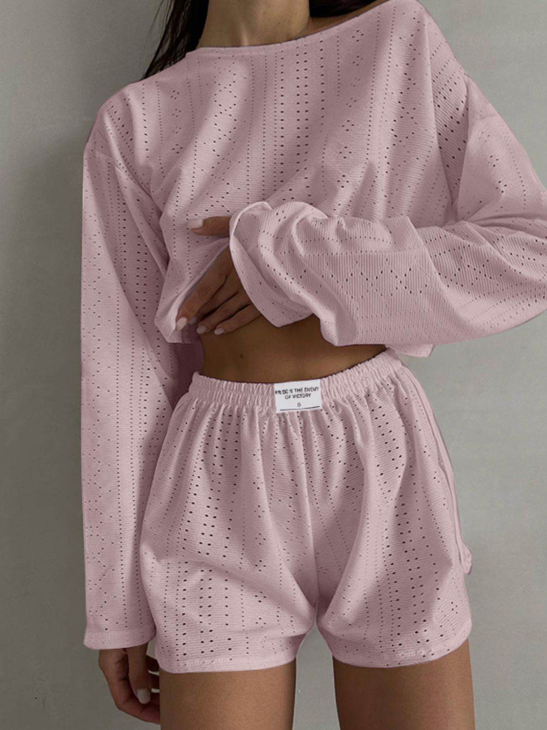 Eyelet Round Neck Top and Shorts Set - DaTrendStore.Com