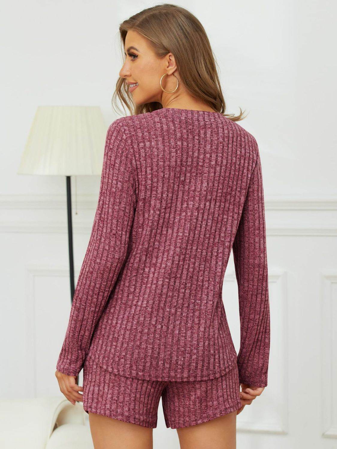 Ribbed Round Neck Top and Shorts Set - DaTrendStore.Com